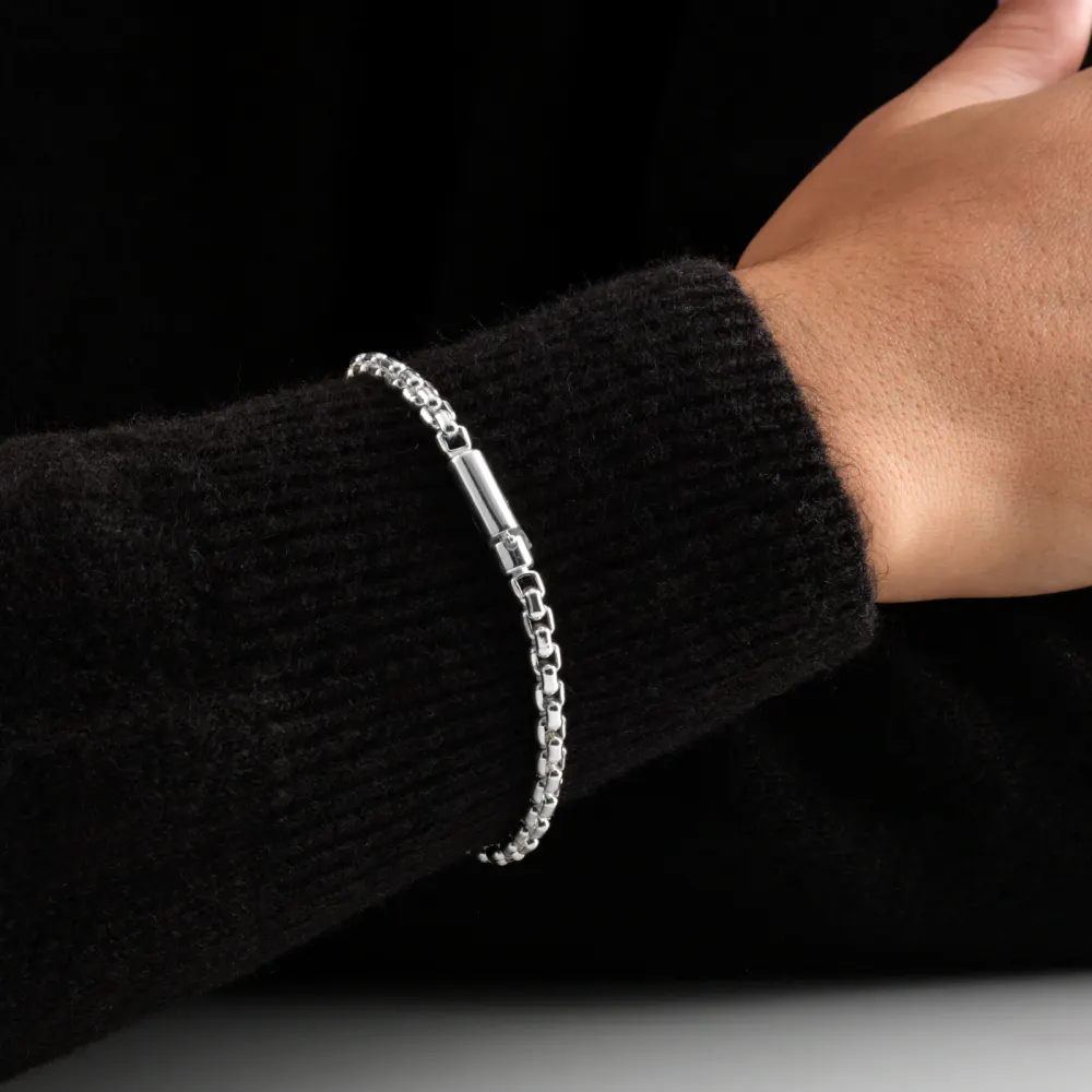 For Him Sterling Silver Mens Micro ID Chain Bracelet detail 2