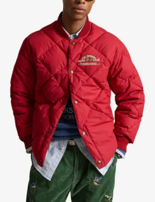POLO RALPH LAUREN Logo-Embroidered Quilted Cotton-Blend Bomber Jacket in Sweet Tomato, additional product view 3