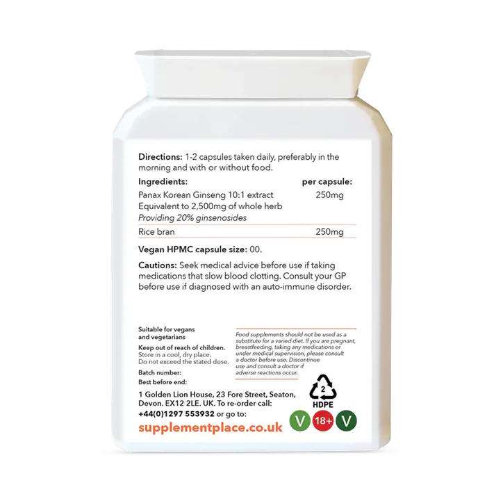 Supplement Place Panax Korean Ginseng Equiv. to 2,500mg | 20% Ginsenosides | 60 Capsules detail 2
