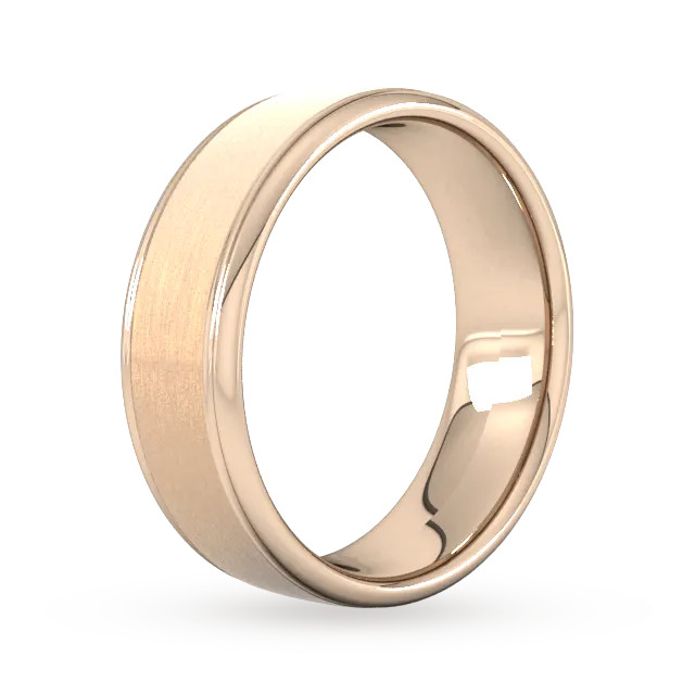 For Him 7mm Slight Court Standard Matt Centre With Grooves Wedding Ring In 18 Carat Yellow Gold detail 2