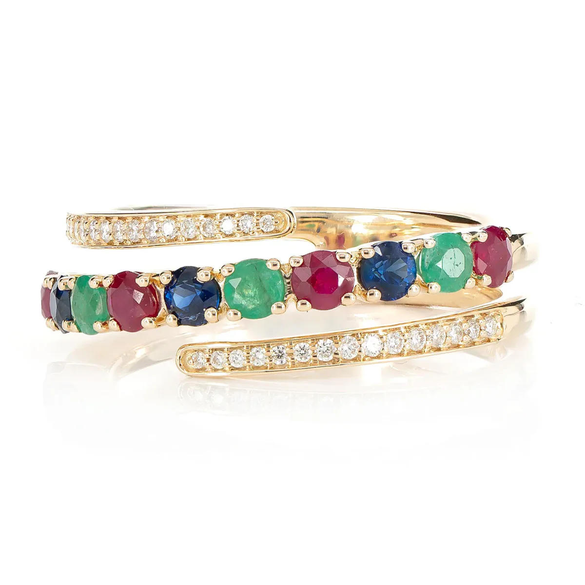 For Him Tri Colored Gem and Diamond Semi Wrap Ring in Rose Gold / Lab Grown Diamond – Ring