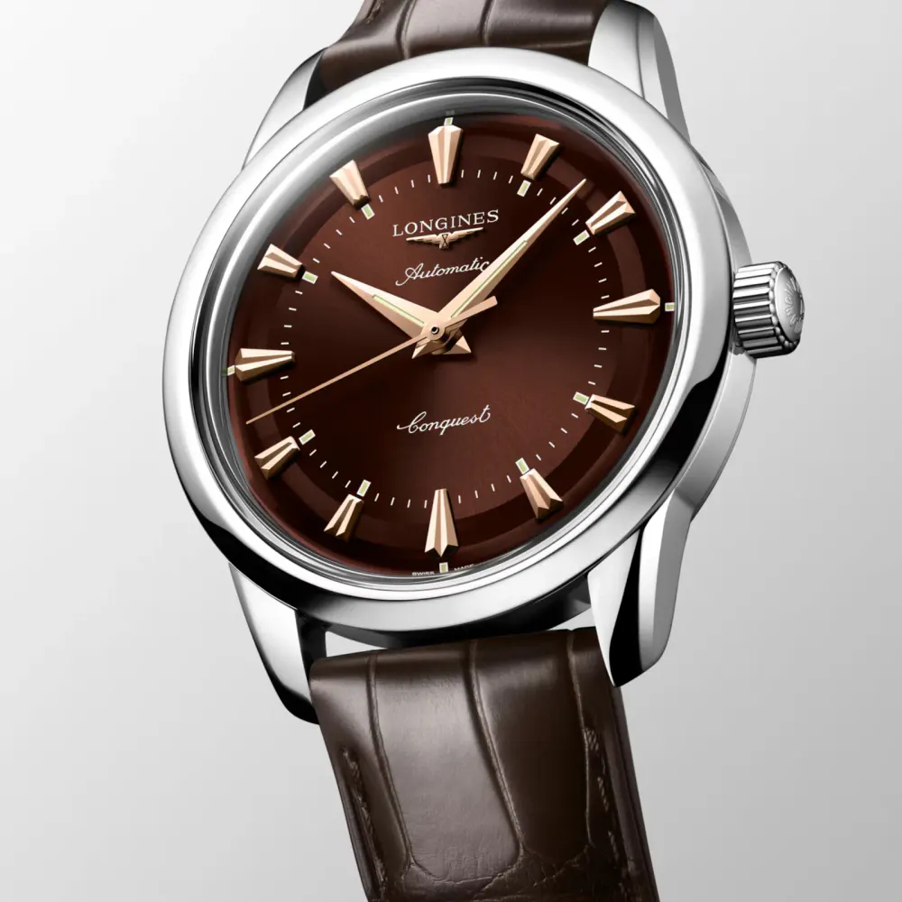 Longines Conquest Heritage 38mm Mens Watch Brown detail 2