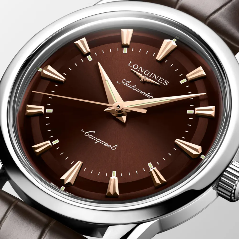 Longines Conquest Heritage 38mm Mens Watch Brown detail 3