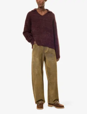 DAILY PAPER V-Neck Teddy Jumper in BURGUNDY, additional product view 2