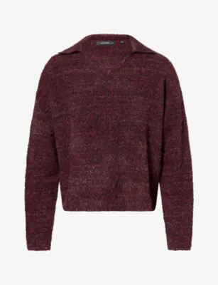 DAILY PAPER V-Neck Teddy Jumper in BURGUNDY – Mens | Knitwear | Jumpers