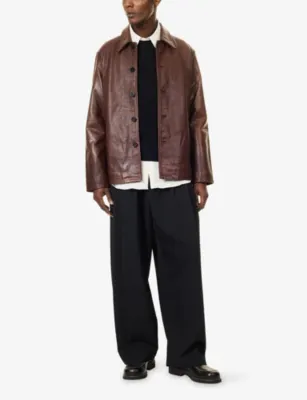 STUDIO NICHOLSON Slim-Fit Leather Jacket in CHESTNUT, additional product view 2