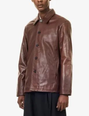 STUDIO NICHOLSON Slim-Fit Leather Jacket in CHESTNUT, additional product view 3