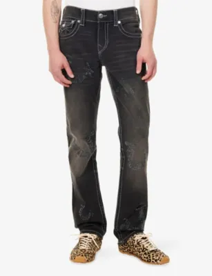 TRUE RELIGION Crystal Embellished Straight-Leg Denim Jeans detail 3