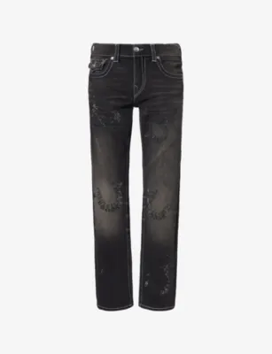 TRUE RELIGION Crystal Embellished Straight-Leg Denim Jeans