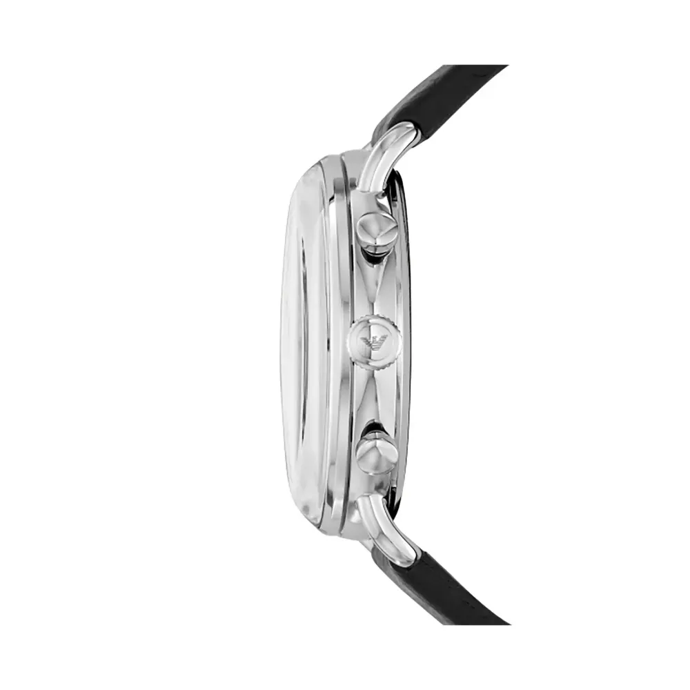 Emporio Armani Black Leather and Dial Gents Watch detail 2