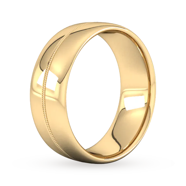 For Him 8mm Slight Court Extra Heavy Milgrain Centre Wedding Ring In 18 Carat Yellow Gold detail 2