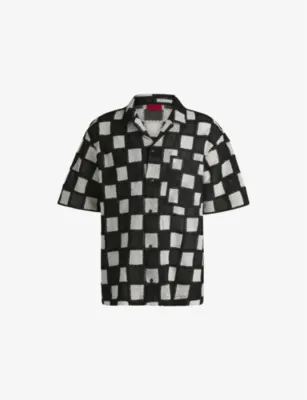 HUGO Checkerboard Short-Sleeved Stretch-Woven Shirt