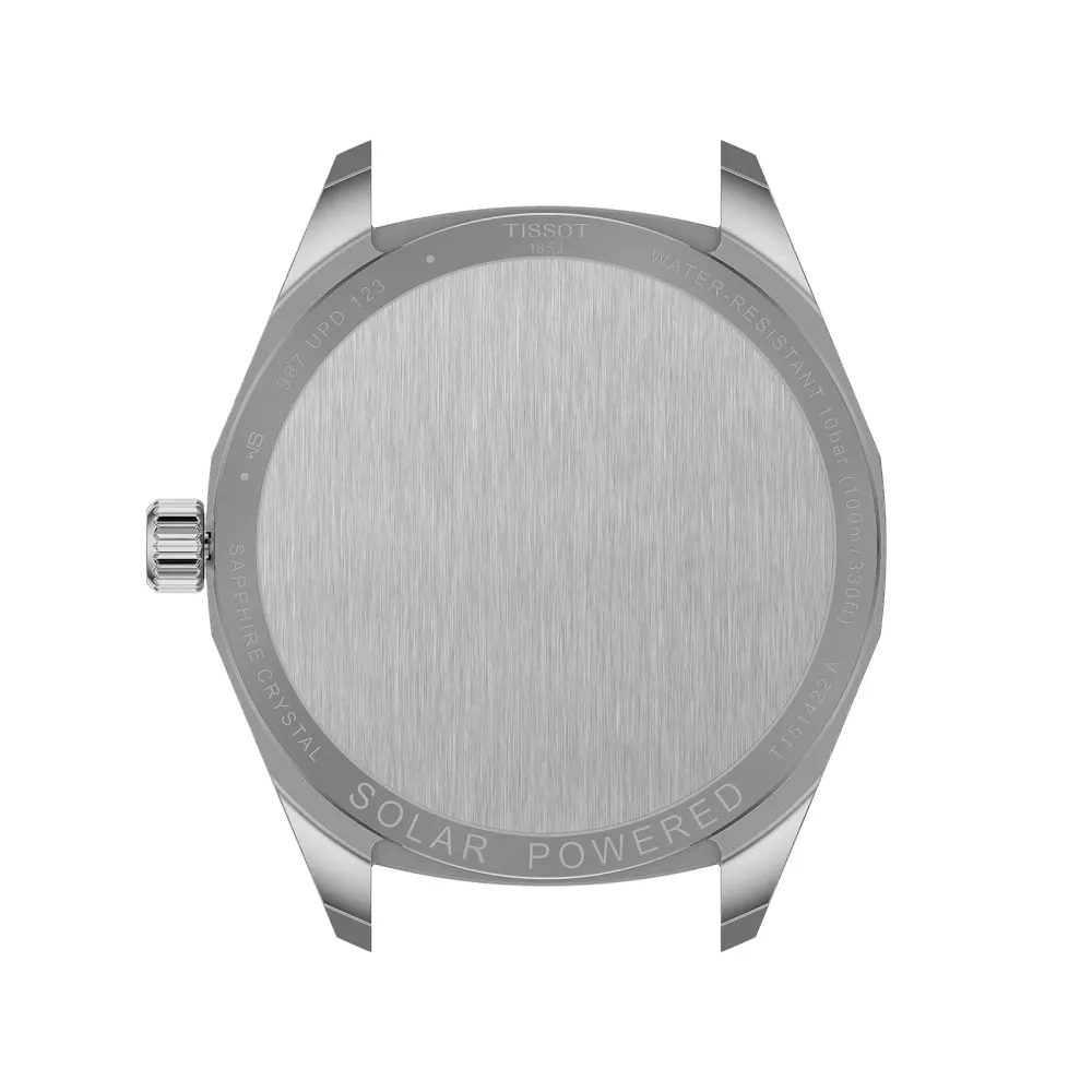 Tissot PRC 100 Solar Quartz 39mm Mens Watch Silver Leather detail 3