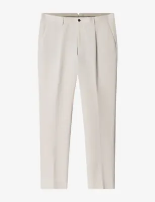 HACKETT Pleated-Front Tapered-Leg Stretch Cotton-Blend Trousers