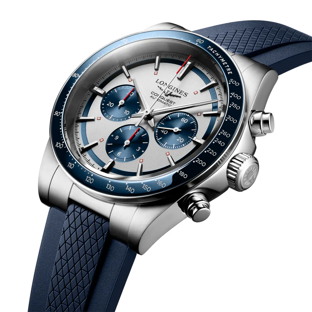 Longines Conquest 42mm Mens Watch Blue Rubber Strap detail 3