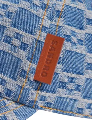 SANDRO Cross-Motif Denim Baseball Cap in Blue, additional product view 3