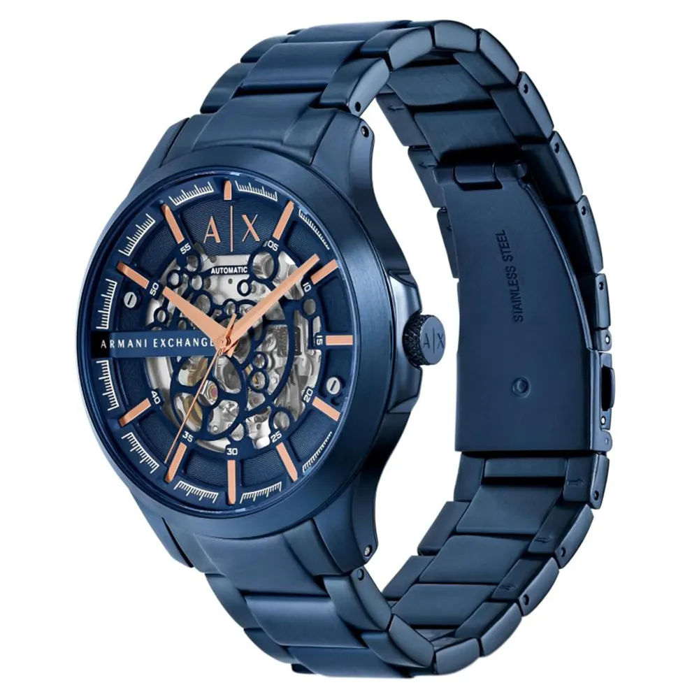 Armani Exchange Automatic Blue Stainless Steel Mens Watch in Skeleton, additional product view 2
