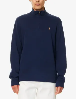 POLO RALPH LAUREN Half-Zip Logo-Embroidered Cotton-Jersey Sweatshirt detail 3