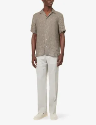 CORNELIANI Floral-Print Short-Sleeve Linen Shirt detail 2