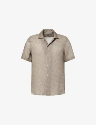 CORNELIANI Floral-Print Short-Sleeve Linen Shirt