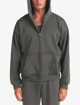 SKIMS Fleece Lounge Relaxed Zip Cotton-Jersey Hoody detail 3