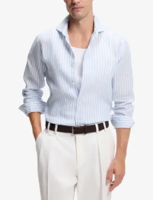 BOSS Striped Regular-Fit Linen Shirt detail 3