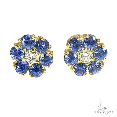 PIA - For Him GEMSTONES Mini Ocean Blue Sapphire Diamond Flower Earrings 66896 in Rose – Earrings