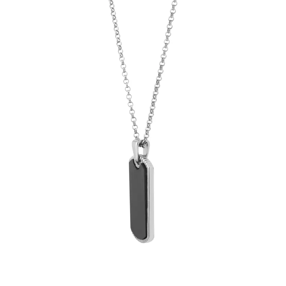 For Him Sterling Silver Black Ruthenium Plated Dog Tag Necklace detail 2