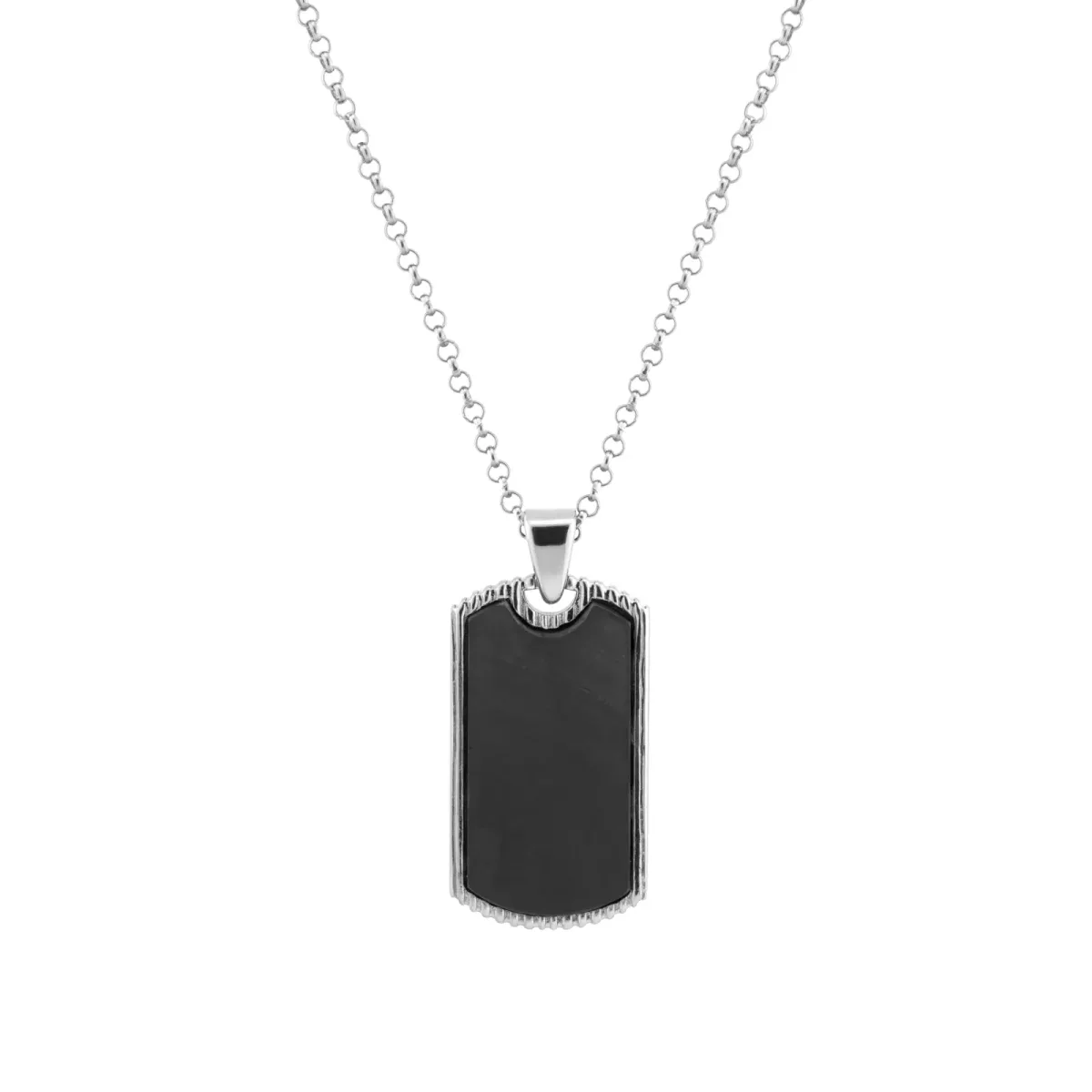 For Him Sterling Silver Black Ruthenium Plated Dog Tag Necklace