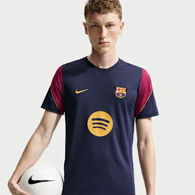 Nike F.C. Barcelona Strike Men's Nike Football Dri-FIT Short-Sleeve Top - Blackened Blue/Noble Red/Blackened Blue/Mineral Yellow