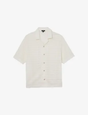 REISS Sid Short-Sleeved Crochet Shirt - TAUPE BROWN detail 3