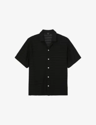 REISS Sid Short-Sleeved Crochet Shirt - TAUPE BROWN