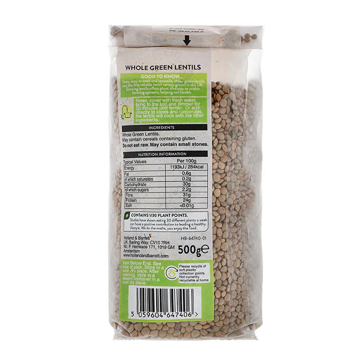 For Him Whole Green Lentils 500g detail 2