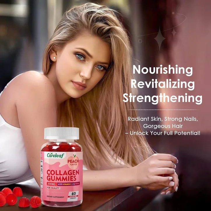 careleaf Sugar-Free Collagen Gummies Peach Flavour 2 x 60 Gummies detail 3