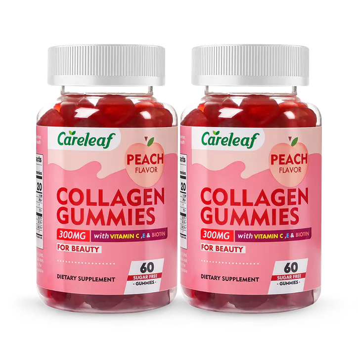 careleaf Sugar-Free Collagen Gummies Peach Flavour 2 x 60 Gummies