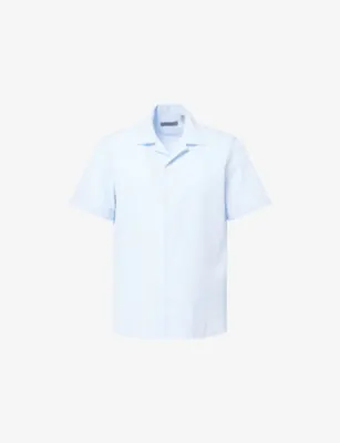 CORNELIANI Seersuk Camp Short Sleeve Cotton Shirt - 15.75