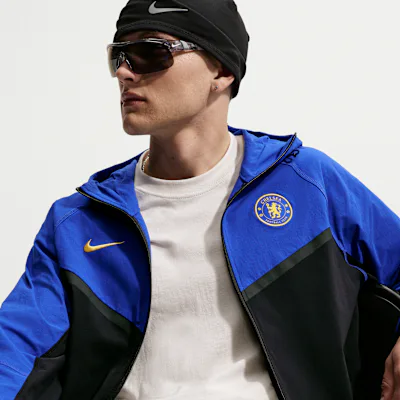 Nike Chelsea F.C. Tech Windrunner Men's Nike Football Woven Full-Zip Jacket - Bright Blue/Pitch Blue/Midwest Gold