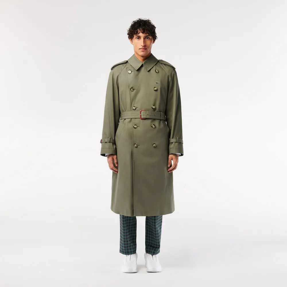Lacoste Men's Water-Resistant Double-Breasted Belted Trench Coat detail 3