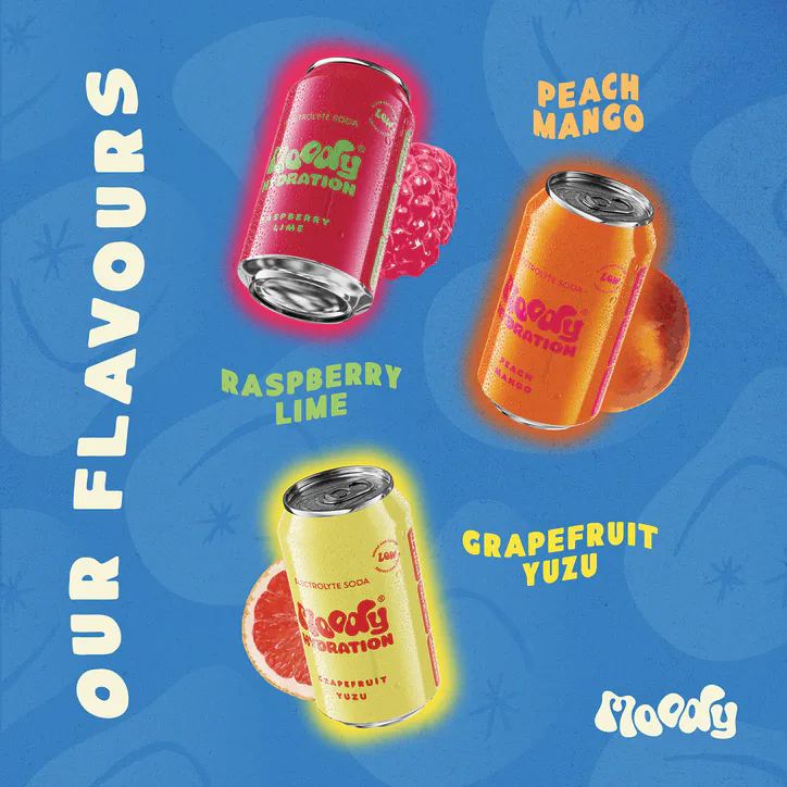 Moody Hydration Electrolyte Soda Peach Mango 6 x 330 ml, additional product view 3