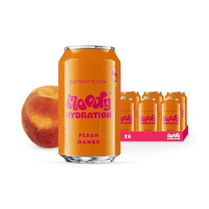 Moody Hydration Electrolyte Soda Peach Mango 6 x 330 ml