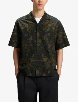 HUGO Graphic-Print Short-Sleeve Cotton Shirt detail 3