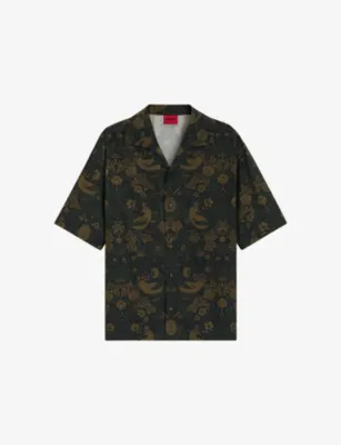 HUGO Graphic-Print Short-Sleeve Cotton Shirt