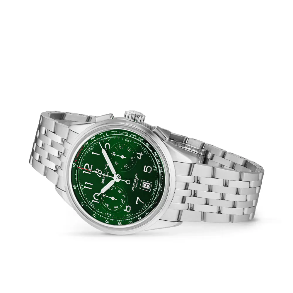 Breitling Premier B01 Chronograph 42mm Mens Watch Green Stainless Steel detail 3