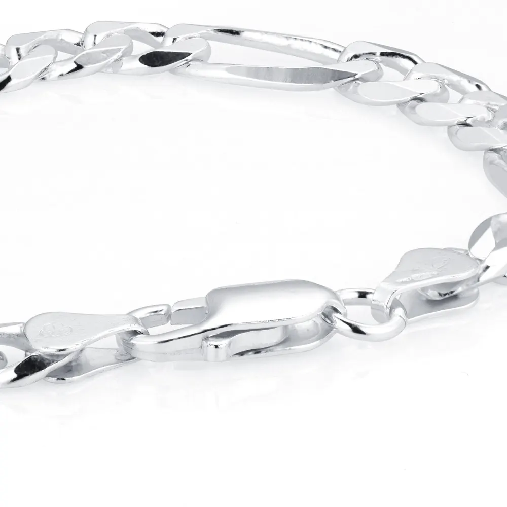 For Him Sterling Silver Mens 8 Inch 6.5mm Figaro Bracelet detail 3