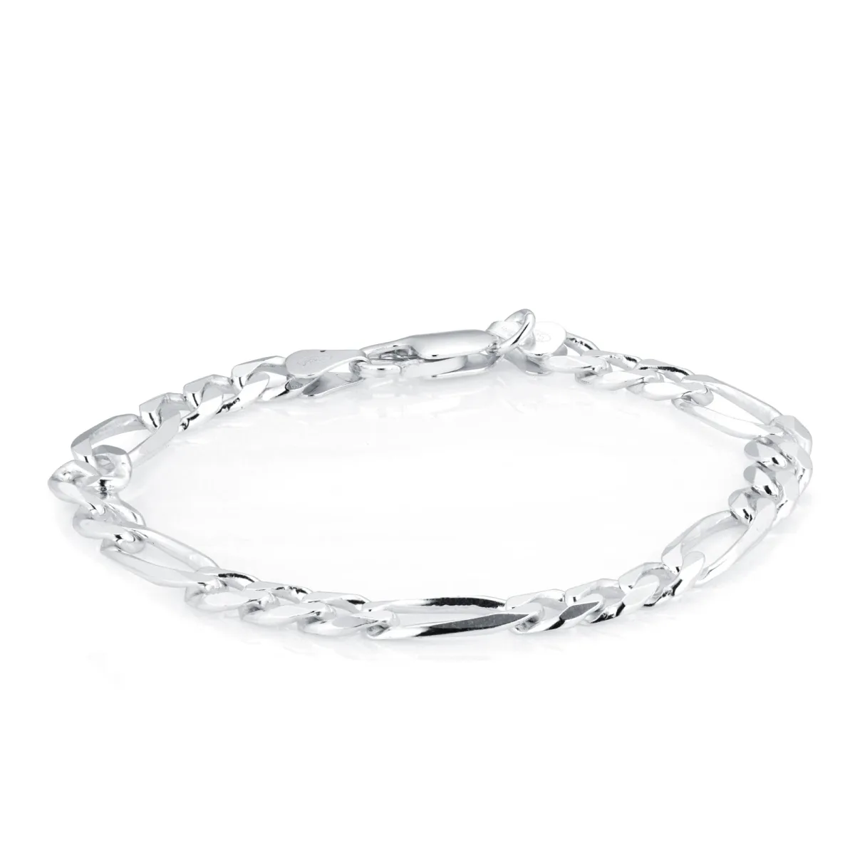For Him Sterling Silver Mens 8 Inch 6.5mm Figaro Bracelet