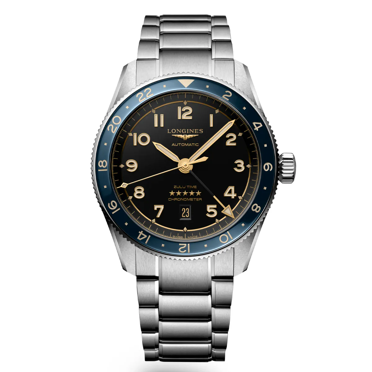 Longines Spirit Zulu Time 42mm Mens Watch Black