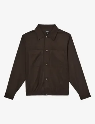 REISS Penge Pocket Brushed Woven Overshirt - CHOCOLATE BROWN