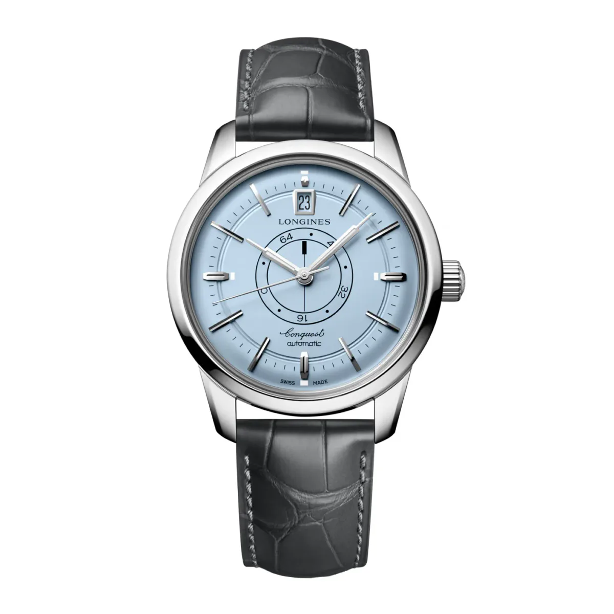 Longines Conquest Heritage Central Power Reserve 38mm Mens Watch Blue Alligator