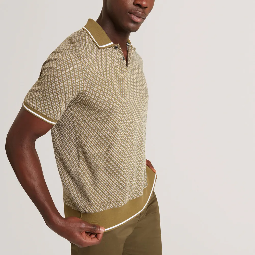 Ted Baker Ted Baker SS Geo Polo in Olive, additional product view 2