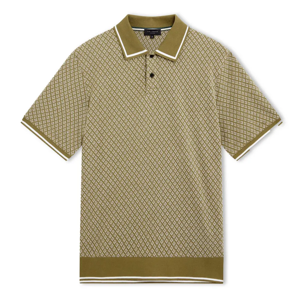Ted Baker Ted Baker SS Geo Polo in Olive – Clothing